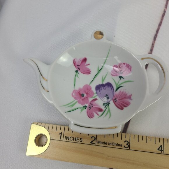 Vintage Lefton China 03317 Hand Painted Teapot Shaped Tea Bag Holder - Picture 5 of 6